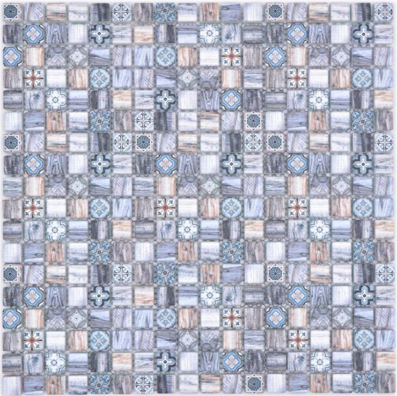Échantillon manuel Carreau de mosaïque de verre Combi Retro wood gris-bleu foncé Salle de bains Cuisine MOS78-W49_m