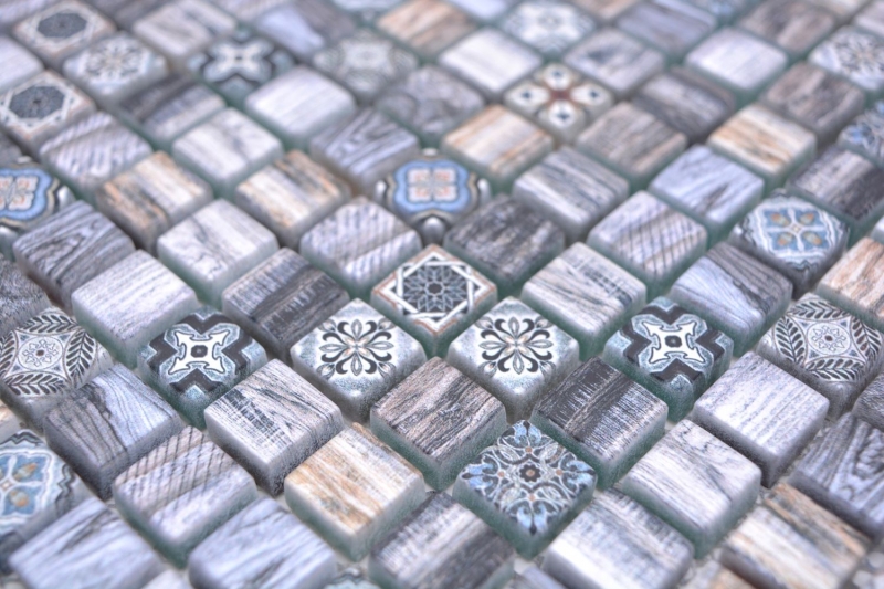 Échantillon manuel Carreau de mosaïque de verre Combi Retro wood gris-bleu foncé Salle de bains Cuisine MOS78-W49_m