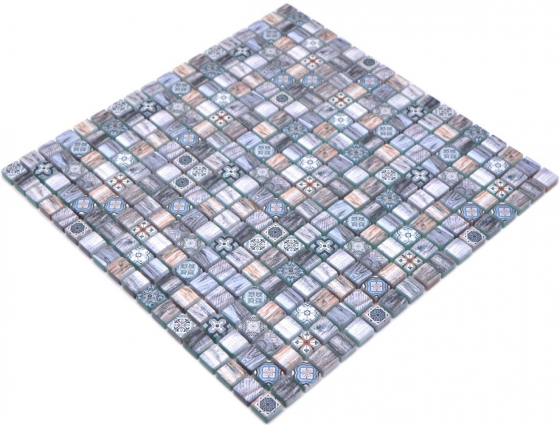 Échantillon manuel Carreau de mosaïque de verre Combi Retro wood gris-bleu foncé Salle de bains Cuisine MOS78-W49_m
