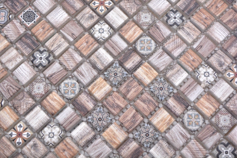 Échantillon manuel Carreau de mosaïque de verre Combi Retro wood brun Dos de cuisine Salle de bains MOS78-W89_m