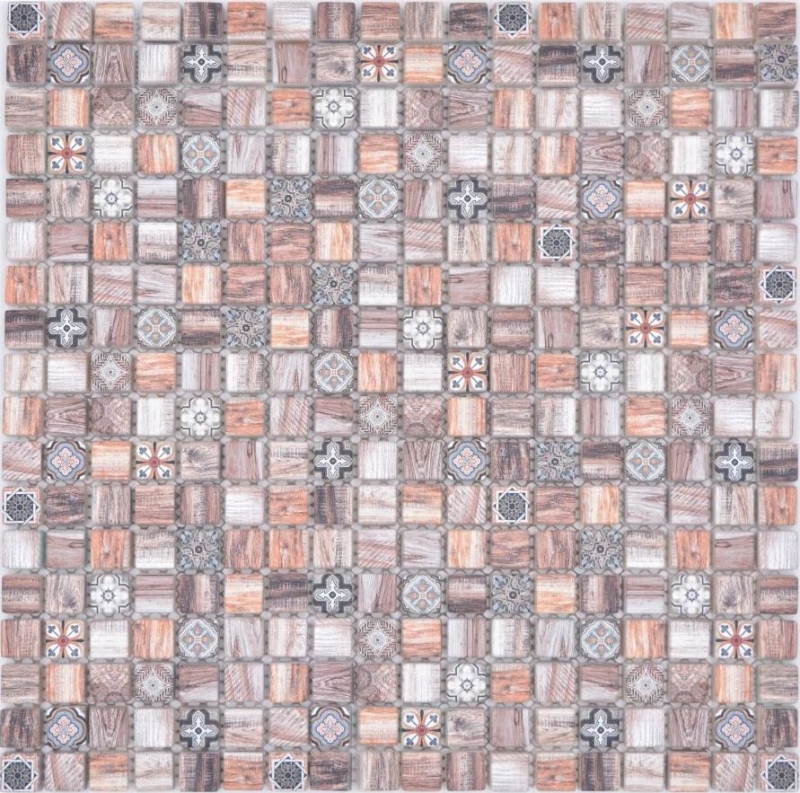 Échantillon manuel Carreau de mosaïque de verre Combi Retro wood brun Dos de cuisine Salle de bains MOS78-W89_m