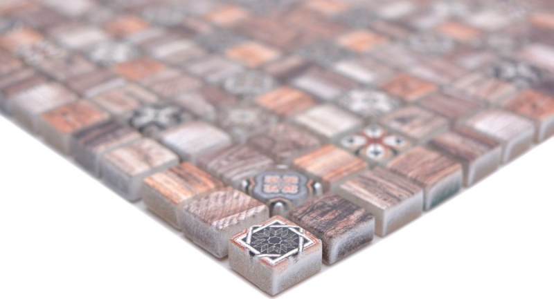 Échantillon manuel Carreau de mosaïque de verre Combi Retro wood brun Dos de cuisine Salle de bains MOS78-W89_m