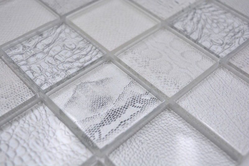 Échantillon manuel Carreau de mosaïque de verre Kombi Forest blanc Fond de cuisine Miroir de carrelage MOS78-W18_m