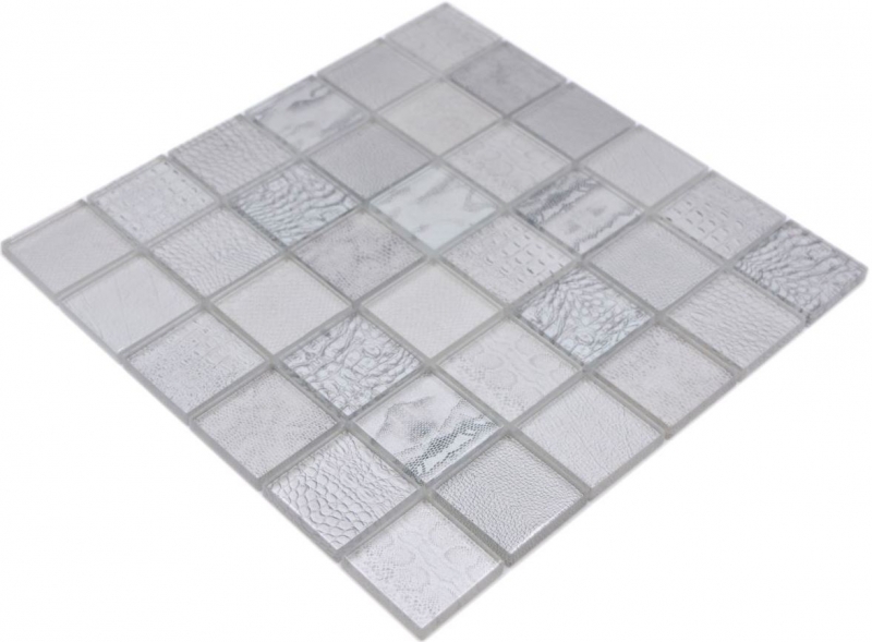 Échantillon manuel Carreau de mosaïque de verre Kombi Forest blanc Fond de cuisine Miroir de carrelage MOS78-W18_m