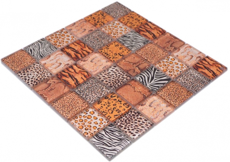 Motif manuel Carreau de mosaïque de verre Kombi Forest brun clair Miroir de carrelage mural MOS78-W58_m