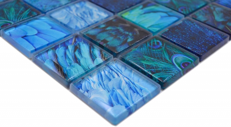 Échantillon manuel Carreau de mosaïque de verre Kombi Forest bleu turquoise Carrelage cuisine MOS78-W78_m