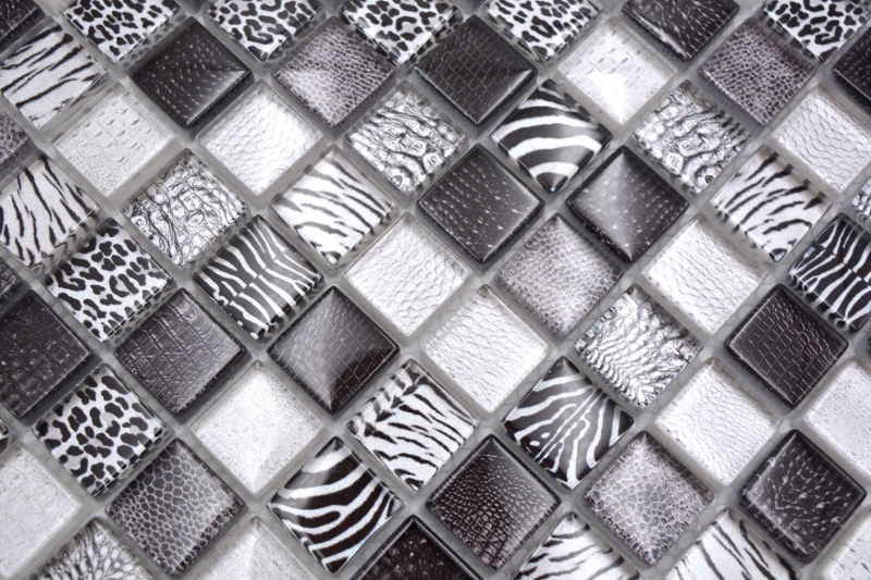 Mosaïque de verre Carreau de mosaïque noir brillant Zebra mur cuisine salle de bain douche MOS68-WL24