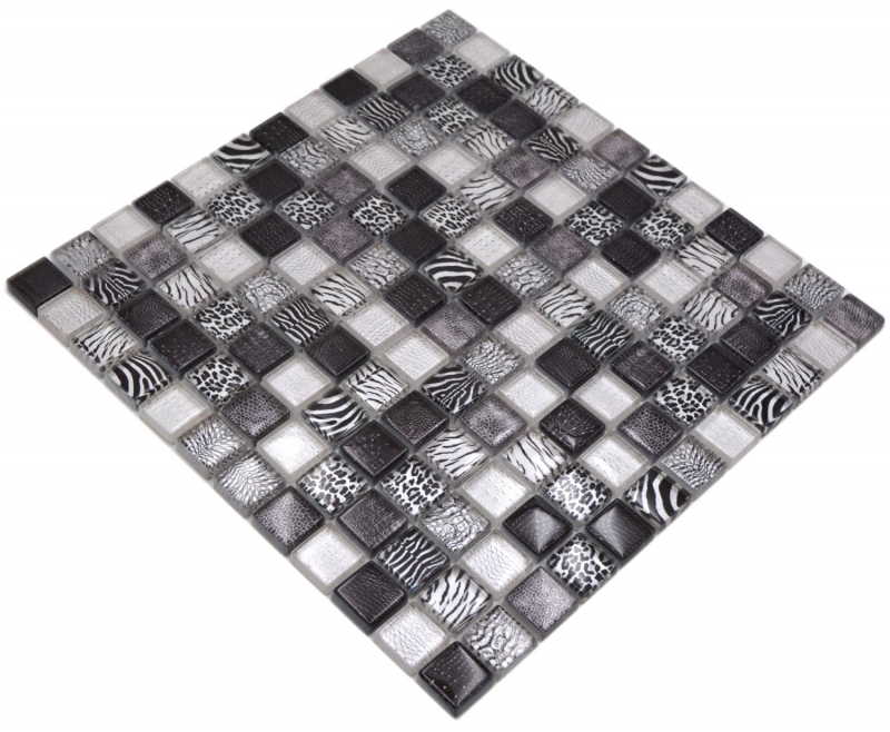 Mosaïque de verre Carreau de mosaïque noir brillant Zebra mur cuisine salle de bain douche MOS68-WL24
