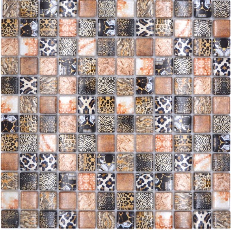 Mosaïque de verre Carreau de mosaïque marron brillant Léopard mur cuisine salle de bain douche MOS68-WL64