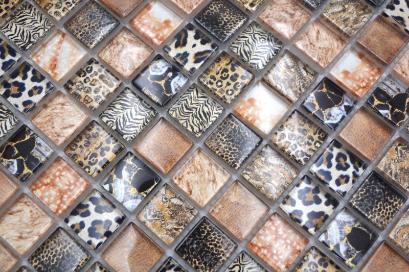 Mosaïque de verre Carreau de mosaïque marron brillant Léopard mur cuisine salle de bain douche MOS68-WL64