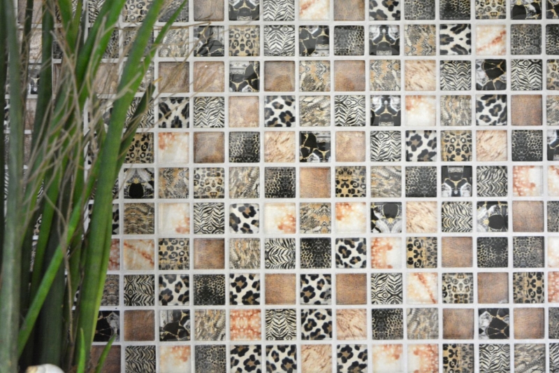 Mosaïque de verre Carreau de mosaïque marron brillant Léopard mur cuisine salle de bain douche MOS68-WL64
