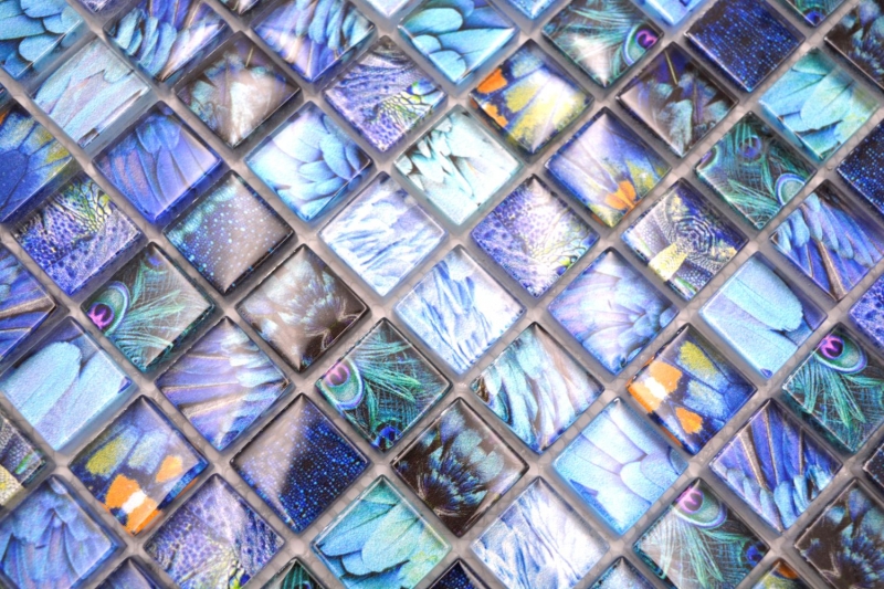 Mosaïque de verre Carreau de mosaïque bleu brillant Bird mur cuisine salle de bain douche MOS68-WL74