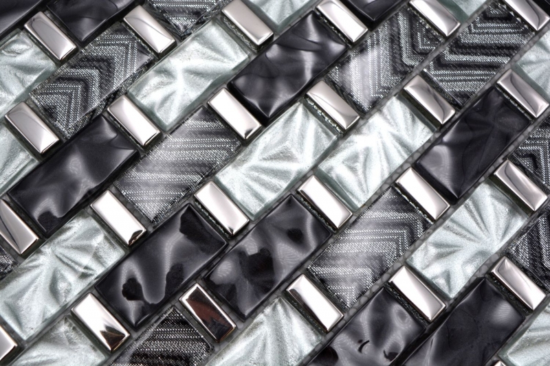 Mosaïque de verre Carreau de mosaïque gris noir argenté brillant mur cuisine salle de bain douche - MOS83-MW10
