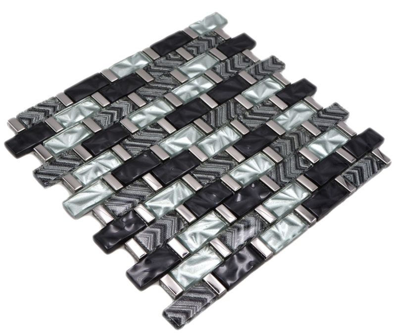 Mosaïque de verre Carreau de mosaïque gris noir argenté brillant mur cuisine salle de bain douche - MOS83-MW10