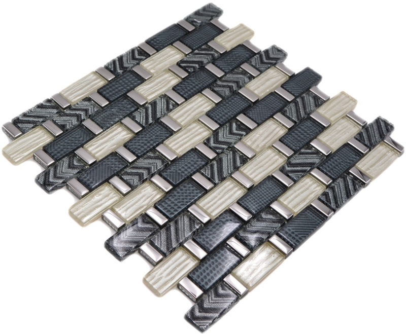 Mosaïque de verre Carreau de mosaïque gris argenté or brillant mur cuisine salle de bain douche - MOS83-MW20