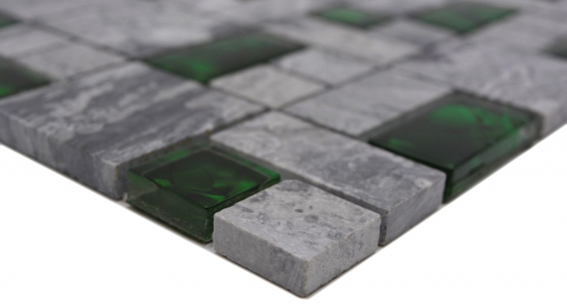 Pierre naturelle mosaïque de verre gris avec vert brillant mur sol cuisine salle de bain douche - MOS88-0405_f