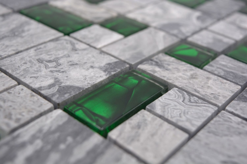 Pierre naturelle mosaïque de verre gris avec vert brillant mur sol cuisine salle de bain douche - MOS88-0405_f