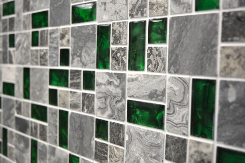 Pierre naturelle mosaïque de verre gris avec vert brillant mur sol cuisine salle de bain douche - MOS88-0405_f