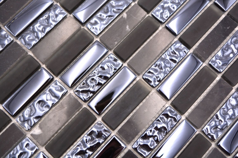 Pierre naturelle mosaïque de verre noir brillant mur cuisine salle de bain douche - MOS87-SM118_f