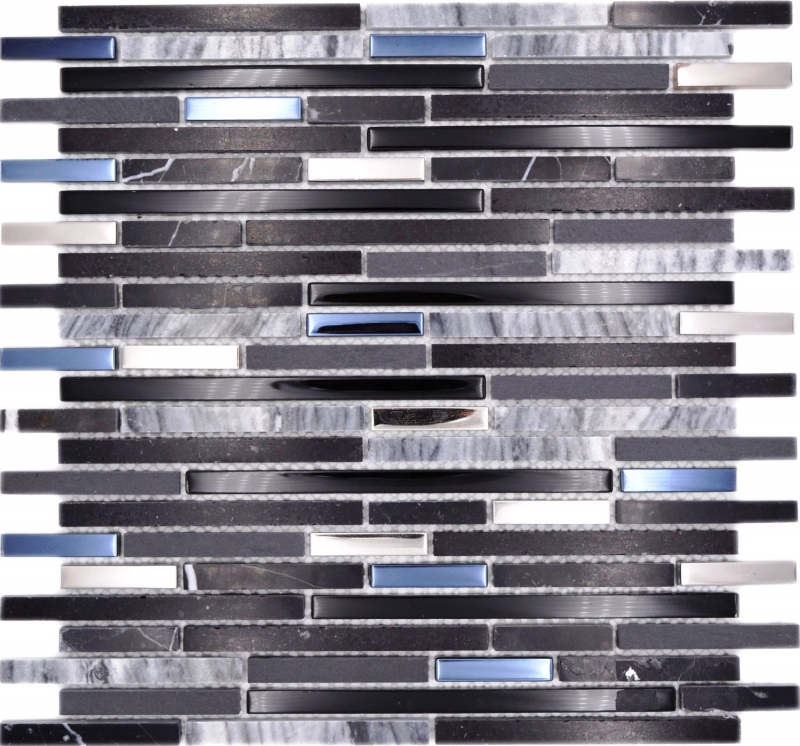 Pierre naturelle Mosaïque de verre Composite/pierre noir brillant mur cuisine salle de bain douche - MOS86-SV73_f