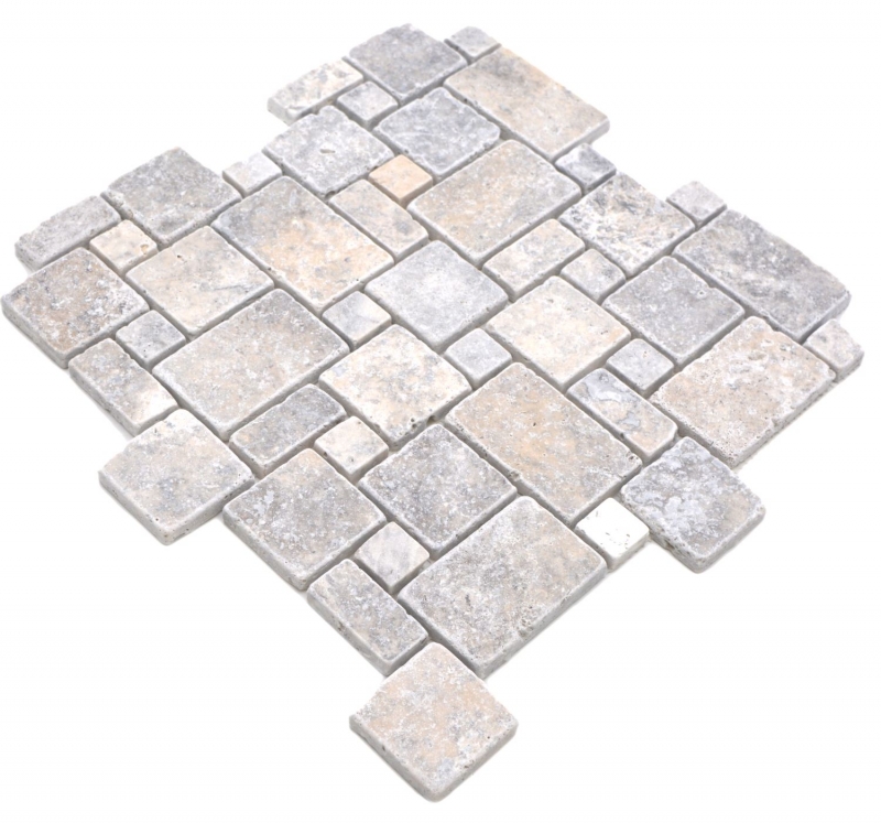 Pierre naturelle Carreaux de mosaïque Travertin blanc gris mat mur sol cuisine salle de bain douche MOS40-FP47_f