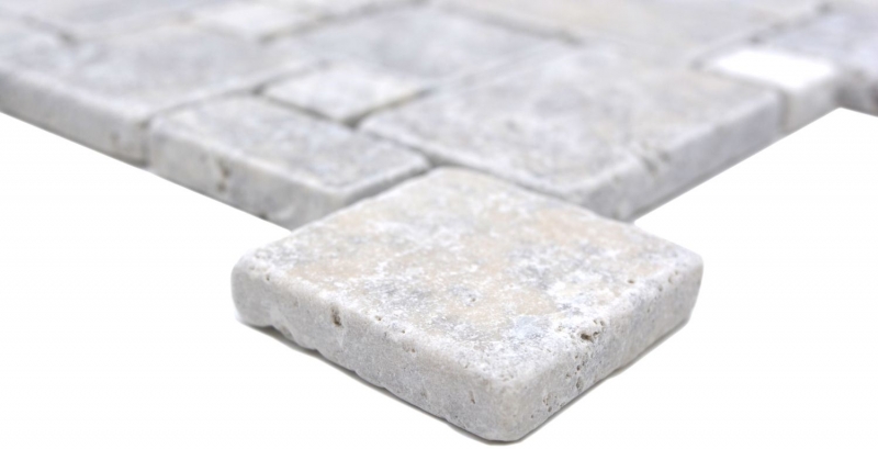 Pierre naturelle Carreaux de mosaïque Travertin blanc gris mat mur sol cuisine salle de bain douche MOS40-FP47_f