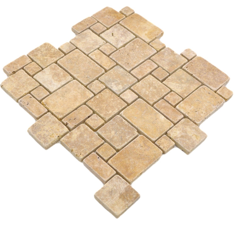 Pierre naturelle Carreaux de mosaïque Travertin jaune dor mat mur sol cuisine salle de bain douche MOS40-FP51_f