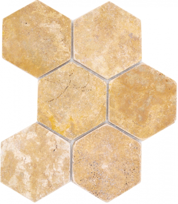 Pierre naturelle Carreaux de mosaïque Travertin jaune dor mat mur sol cuisine salle de bain douche MOS42-HX151_f