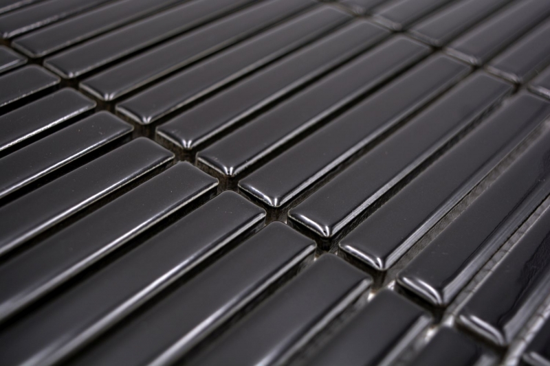 Mosaïque céramique Bâtonnets noir brillant mur cuisine salle de bain douche MOS24-CG21_f