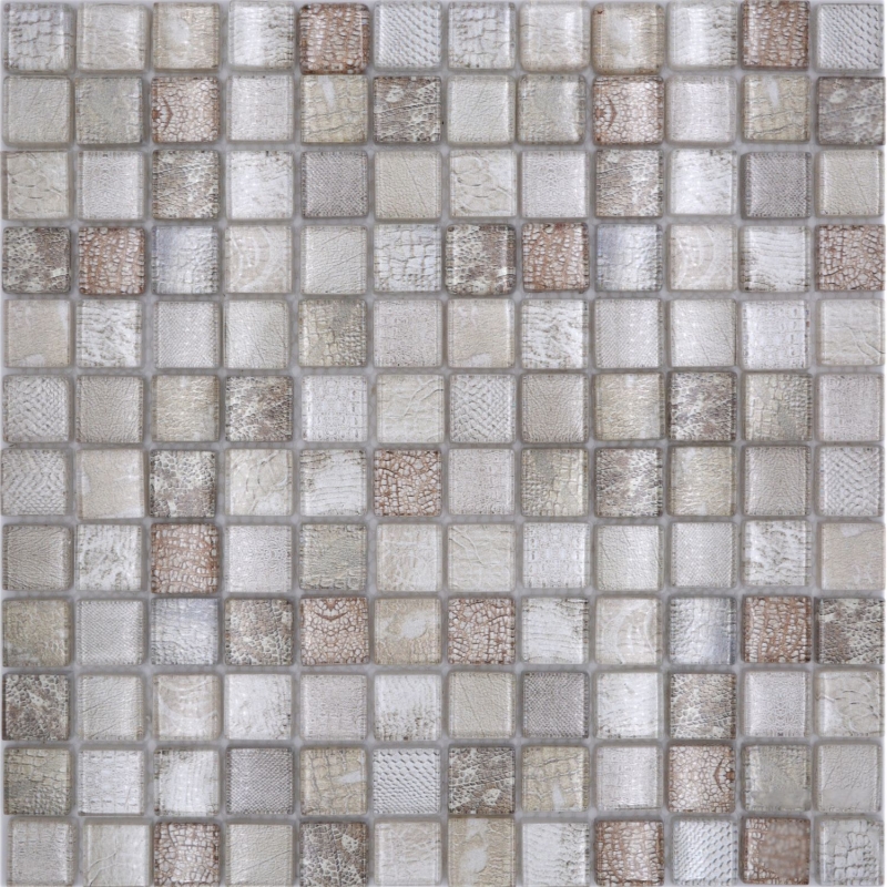 Échantillon manuel de mosaïque de verre carreau de mosaïque beige brillant crocodile structure mur cuisine salle de bain douche MOS68-WL34_m