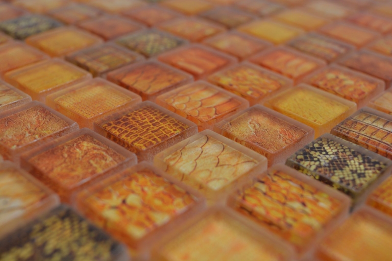 Motif main Mosaïque de verre orange brillant Snake mur cuisine salle de bain douche MOS68-WL44_m