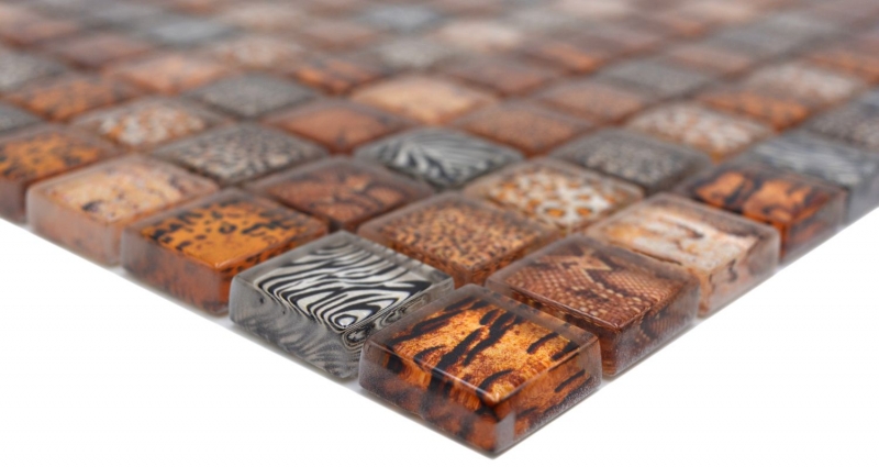 Motif manuel Mosaïque de verre brun clair brillant Safari mur cuisine salle de bain douche MOS68-WL54_m