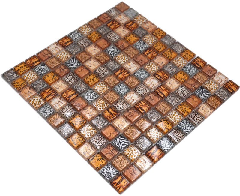 Motif manuel Mosaïque de verre brun clair brillant Safari mur cuisine salle de bain douche MOS68-WL54_m