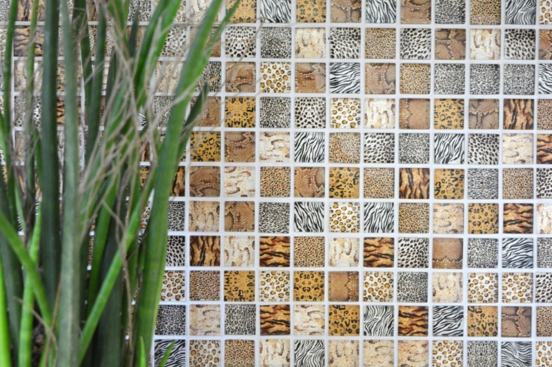 Motif manuel Mosaïque de verre brun clair brillant Safari mur cuisine salle de bain douche MOS68-WL54_m