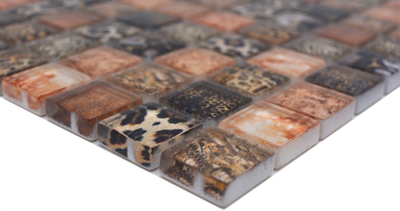 Motif manuel Mosaïque de verre brun brillant Léopard mur cuisine salle de bains douche MOS68-WL64_m
