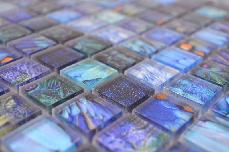 Motif main Mosaïque de verre bleu brillant Bird mur cuisine salle de bain douche MOS68-WL74_m