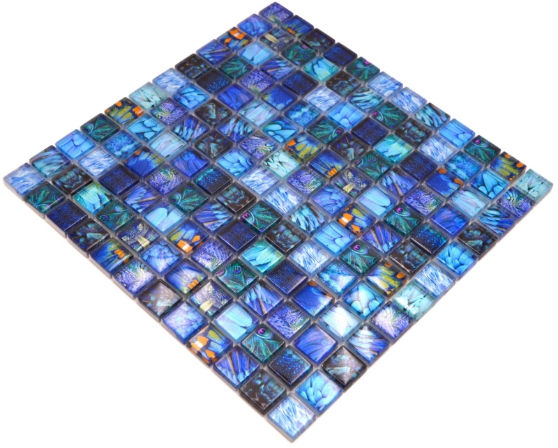 Motif main Mosaïque de verre bleu brillant Bird mur cuisine salle de bain douche MOS68-WL74_m