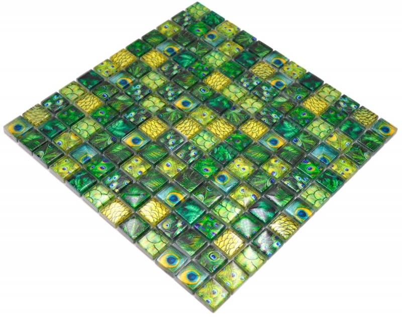 Motif main Mosaïque de verre vert brillant Paon mur cuisine salle de bain douche MOS68-WL84_m