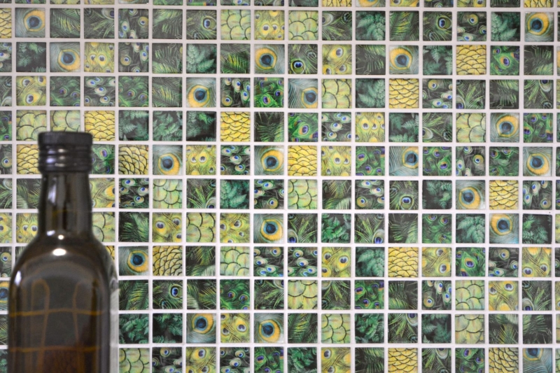 Motif main Mosaïque de verre vert brillant Paon mur cuisine salle de bain douche MOS68-WL84_m