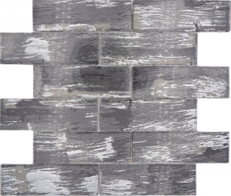 Motif main Mosaïque de verre noir avec argent brillant mur cuisine salle de bain douche MOS88-SW02_m