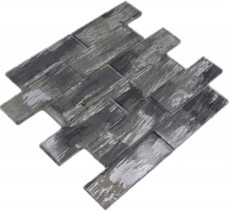 Motif main Mosaïque de verre noir avec argent brillant mur cuisine salle de bain douche MOS88-SW02_m