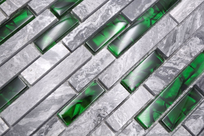 Motif main pierre naturelle mosaïque de verre gris avec vert brillant mur cuisine salle de bain douche - MOS87-0405_m