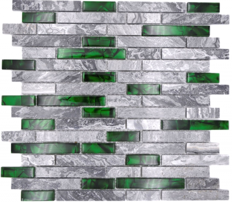 Motif main pierre naturelle mosaïque de verre gris avec vert brillant mur cuisine salle de bain douche - MOS87-0405_m