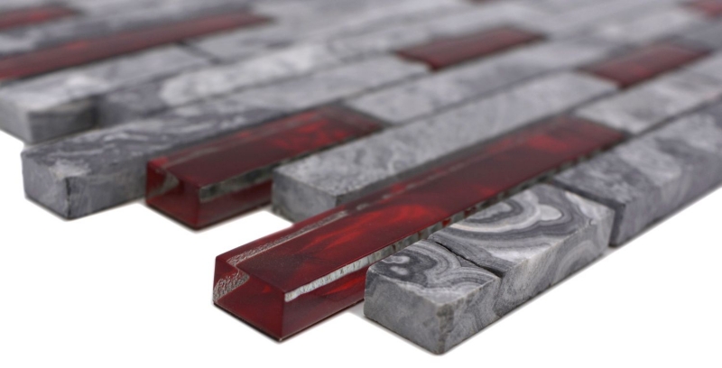 Motif main pierre naturelle mosaïque de verre gris avec rouge brillant mur cuisine salle de bain douche - MOS87-0409_m