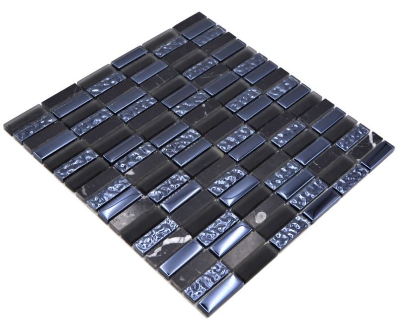 Motif main pierre naturelle mosaïque de verre noir brillant mur cuisine salle de bain douche - MOS87-SM118_m
