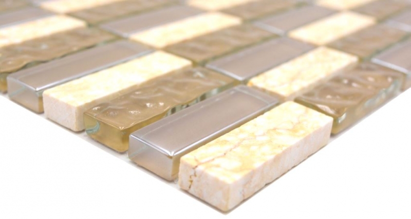 Motif main pierre naturelle mosaïque de verre beige brillant mur cuisine salle de bain douche - MOS87-SM128_m