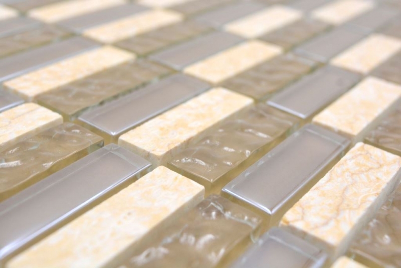 Motif main pierre naturelle mosaïque de verre beige brillant mur cuisine salle de bain douche - MOS87-SM128_m