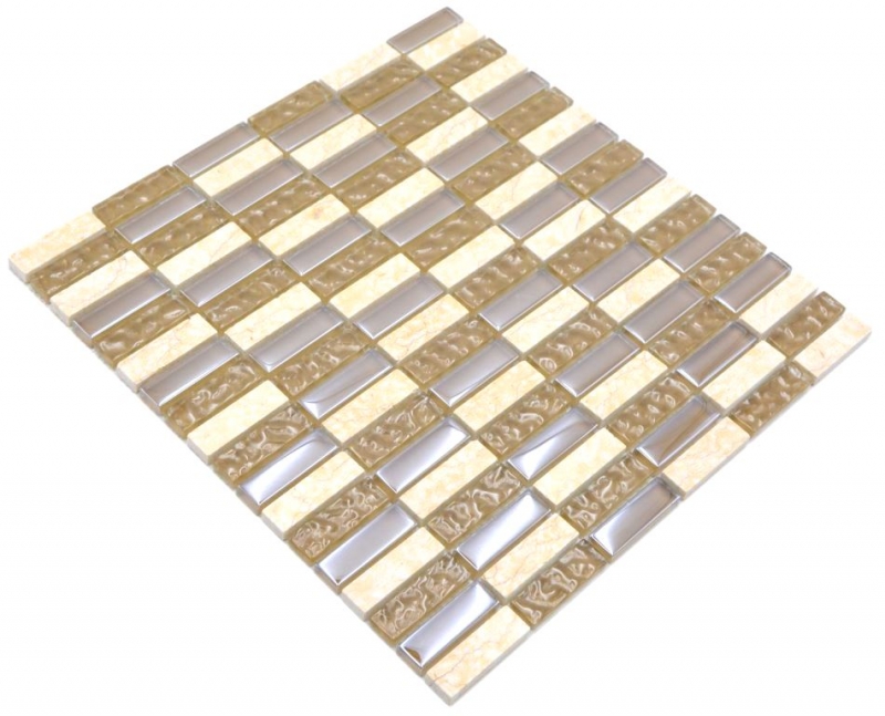 Motif main pierre naturelle mosaïque de verre beige brillant mur cuisine salle de bain douche - MOS87-SM128_m
