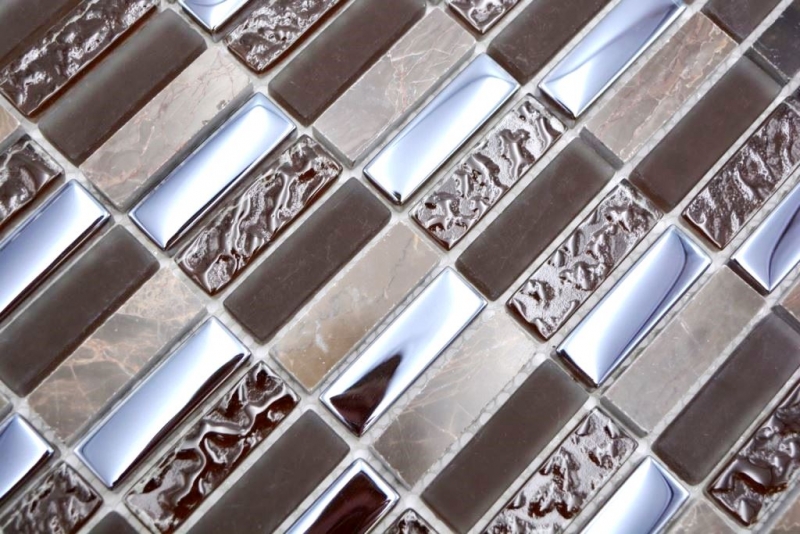 Motif main pierre naturelle mosaïque de verre brun brillant mur cuisine salle de bain douche - MOS87-SM138_m