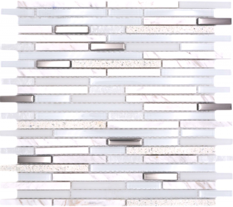 Échantillon manuel pierre naturelle mosaïque de verre composite/pierre blanc brillant mur cuisine salle de bain douche - MOS86-SV62_m